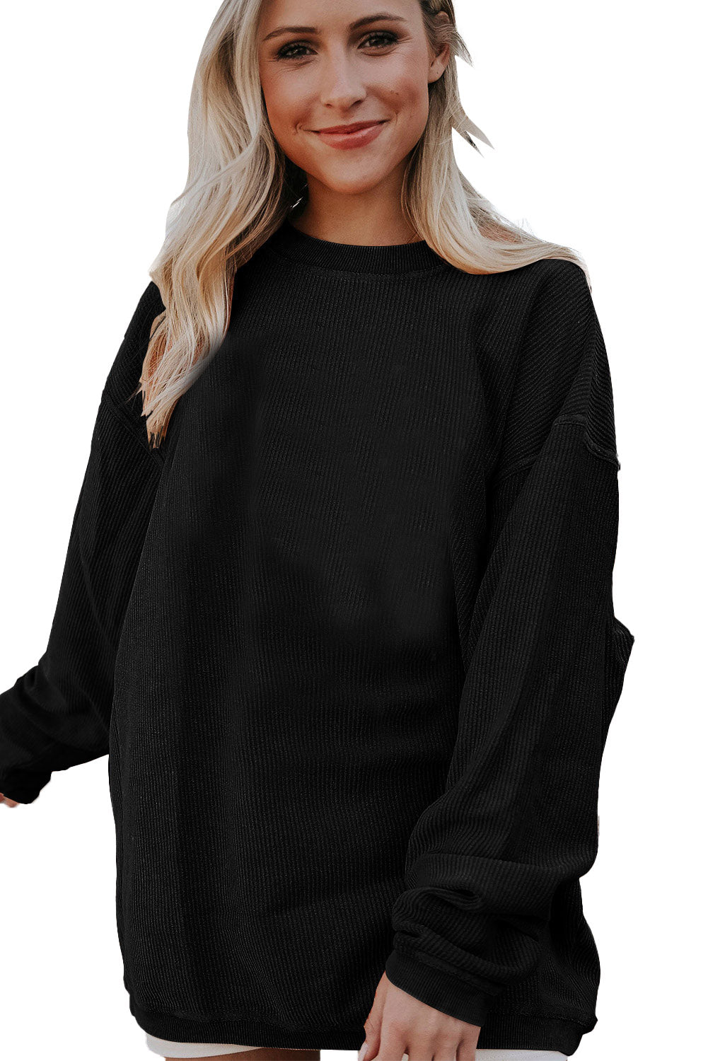 Dark Grey Drop Sleeve Crinkle Rib Oversized Sweatshirt