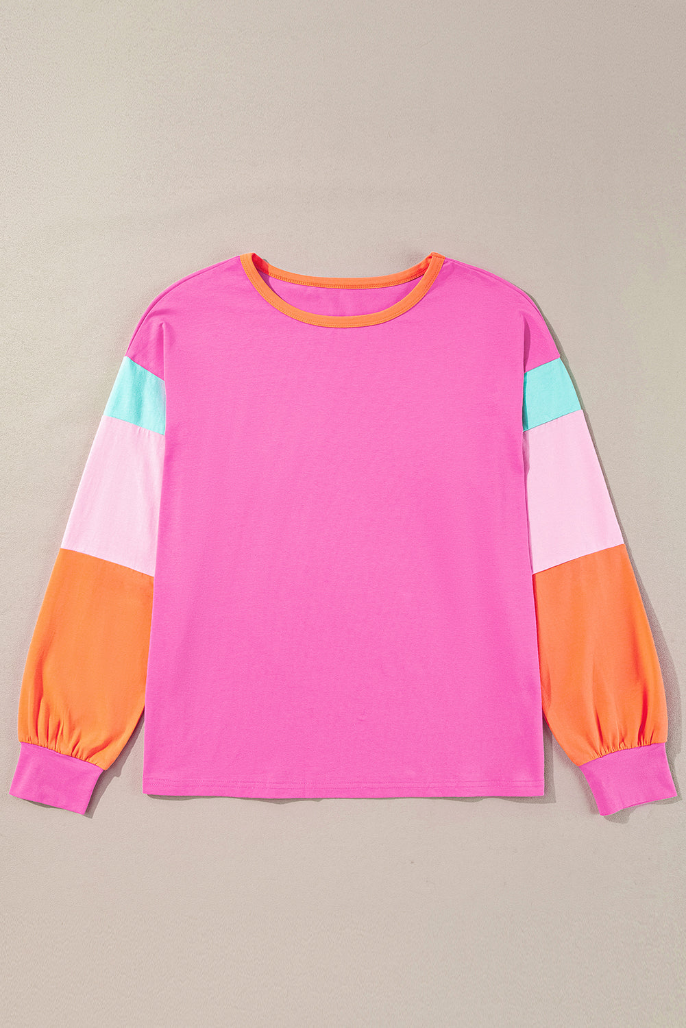 Green Color Block Sleeve Loose Fit Top