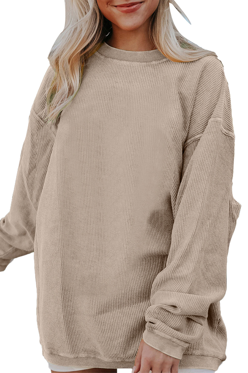 Dark Grey Drop Sleeve Crinkle Rib Oversized Sweatshirt
