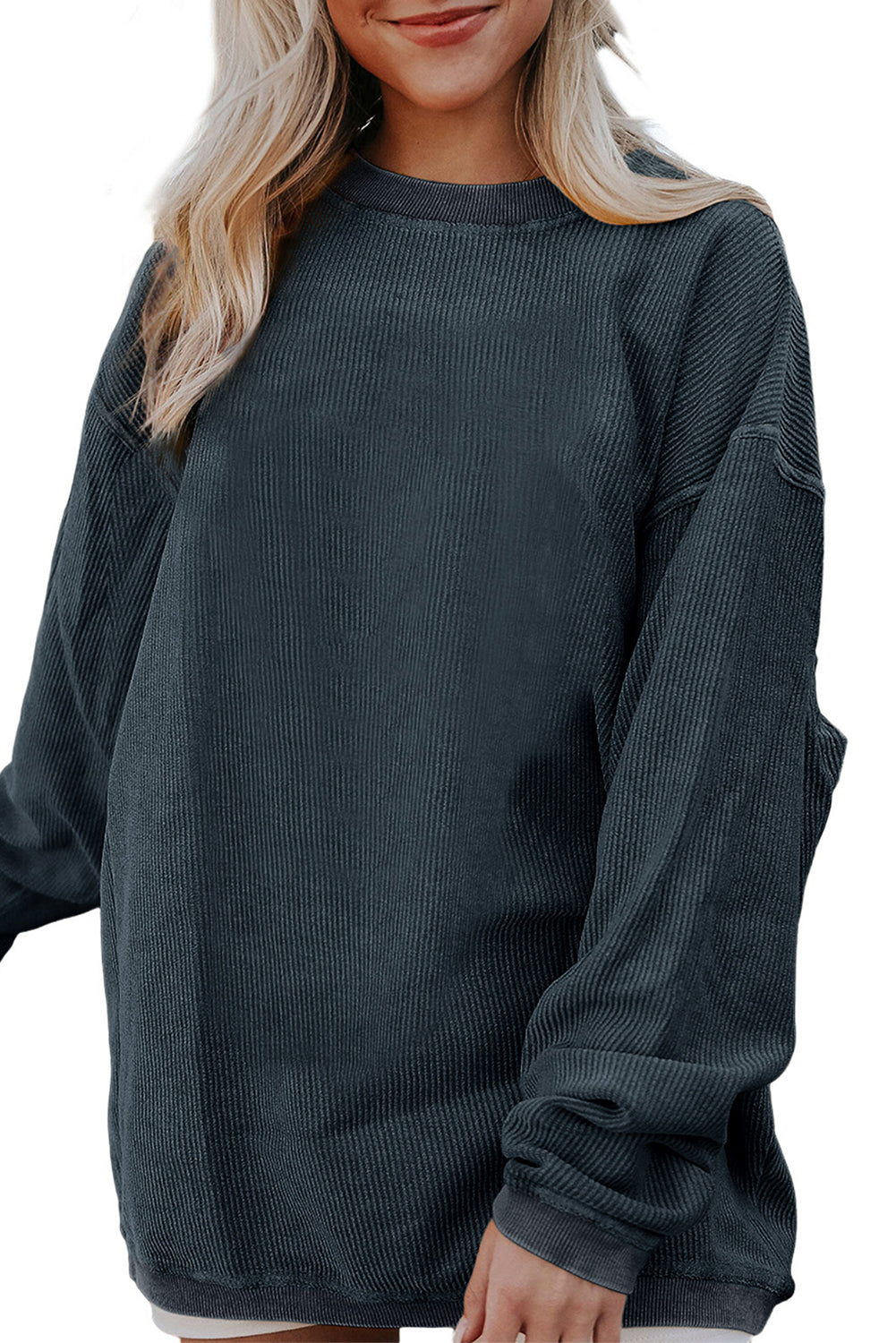 Dark Grey Drop Sleeve Crinkle Rib Oversized Sweatshirt