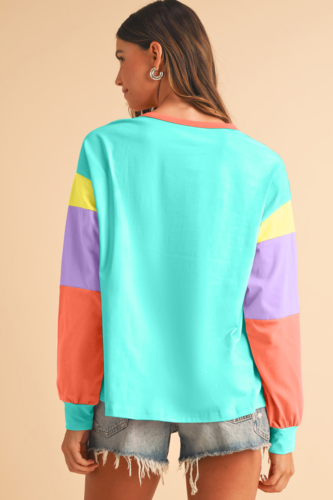 Green Color Block Sleeve Loose Fit Top