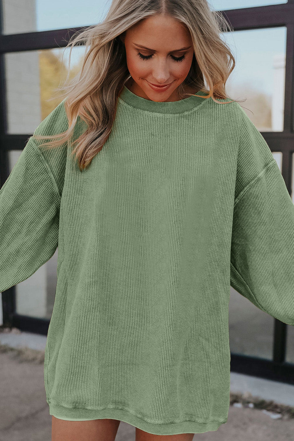 Dark Grey Drop Sleeve Crinkle Rib Oversized Sweatshirt