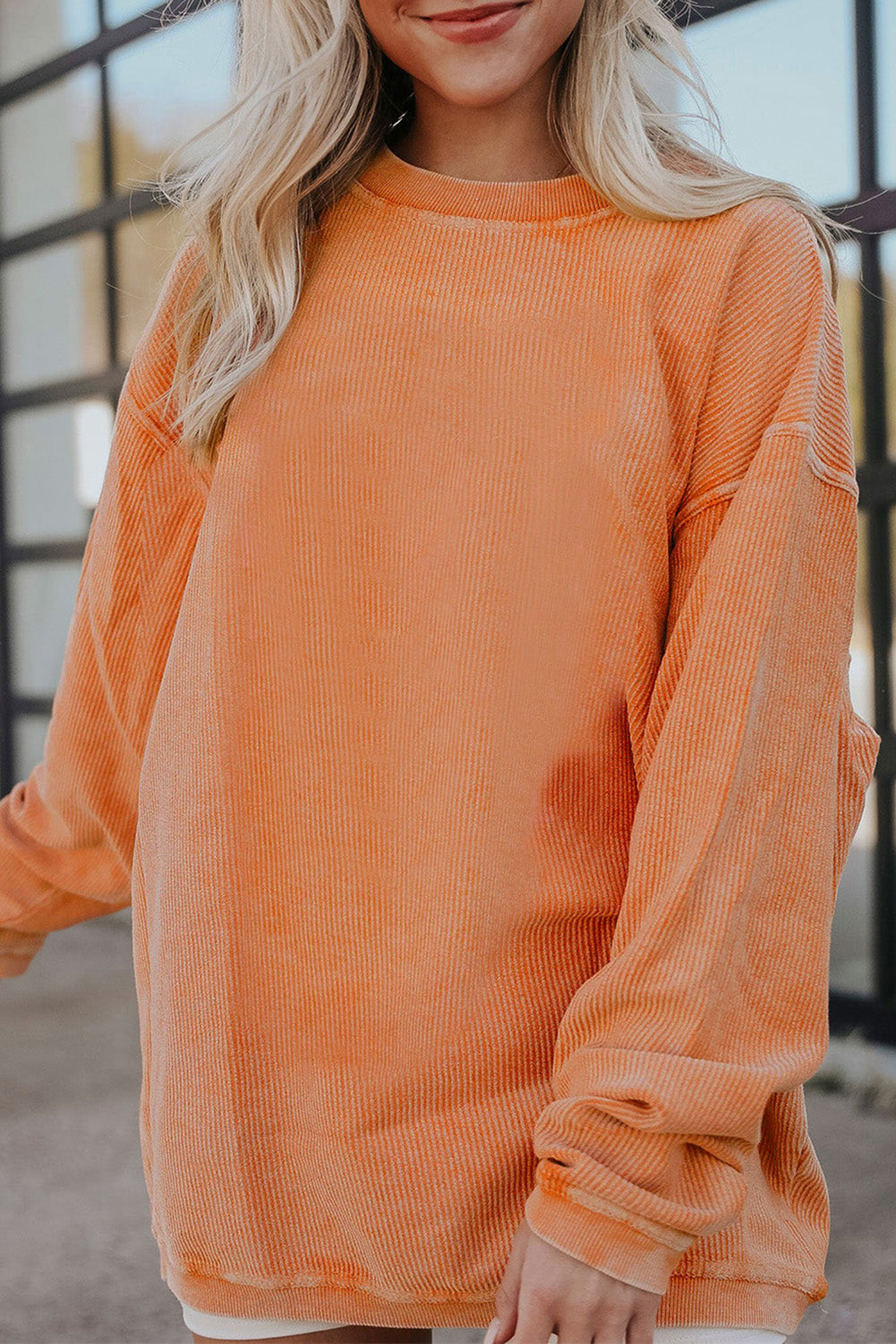 Dark Grey Drop Sleeve Crinkle Rib Oversized Sweatshirt