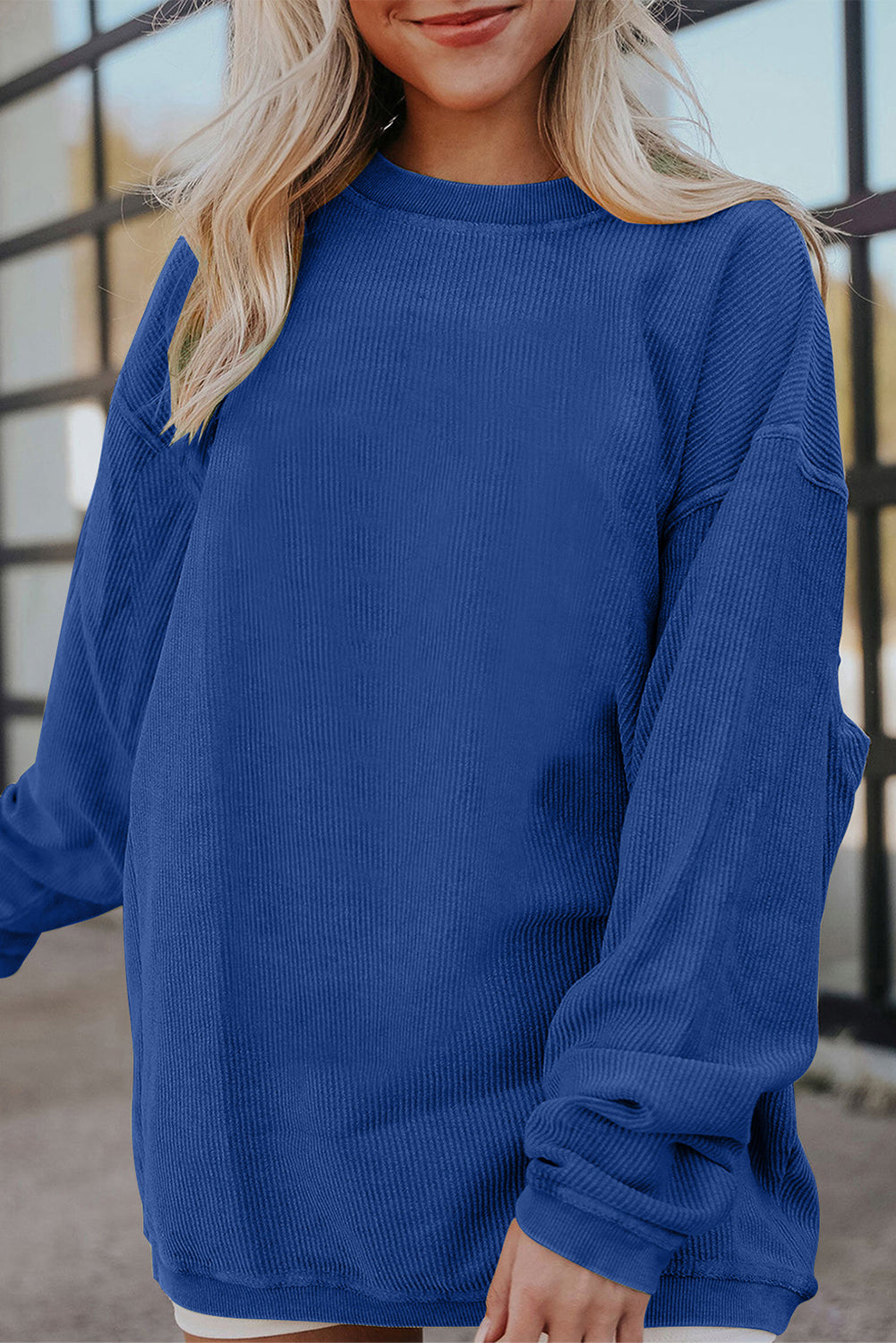 Dark Grey Drop Sleeve Crinkle Rib Oversized Sweatshirt