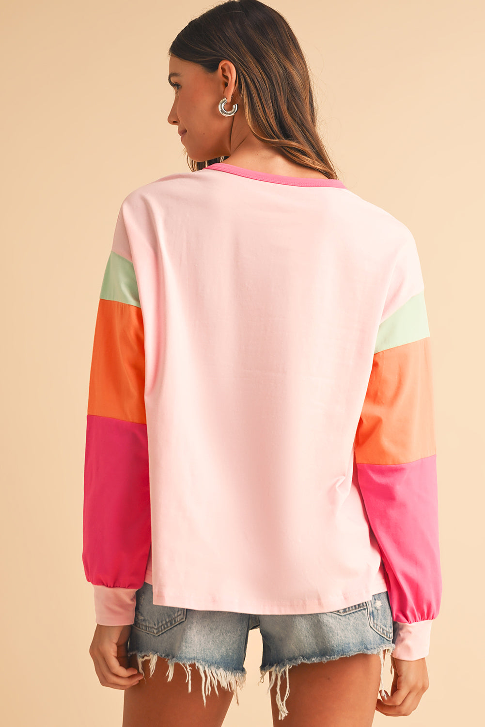 Green Color Block Sleeve Loose Fit Top