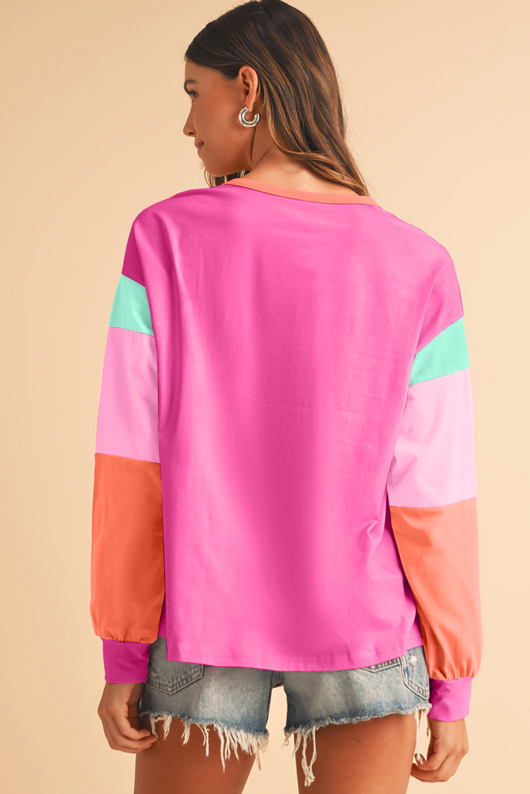 Green Color Block Sleeve Loose Fit Top
