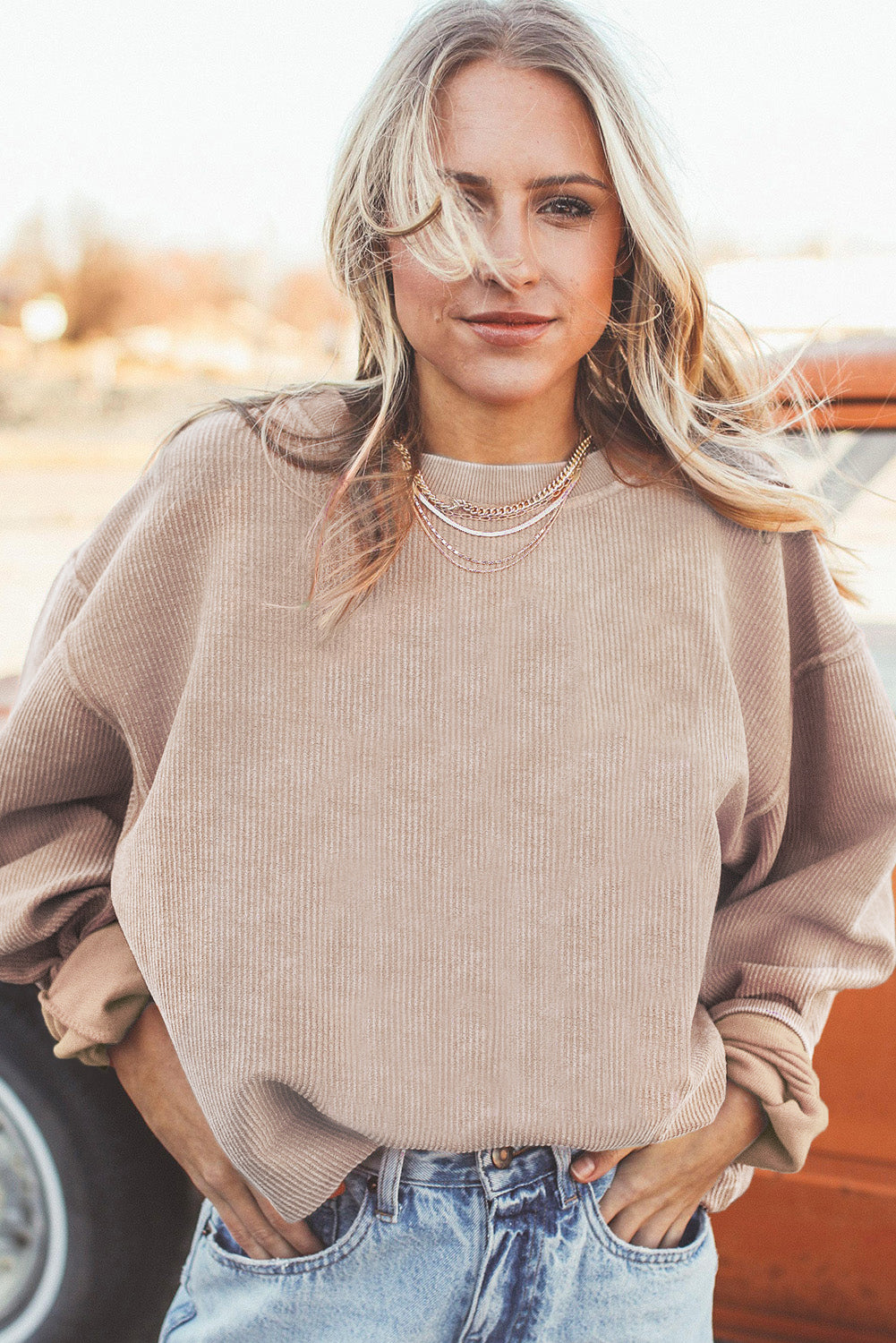 Dark Grey Drop Sleeve Crinkle Rib Oversized Sweatshirt