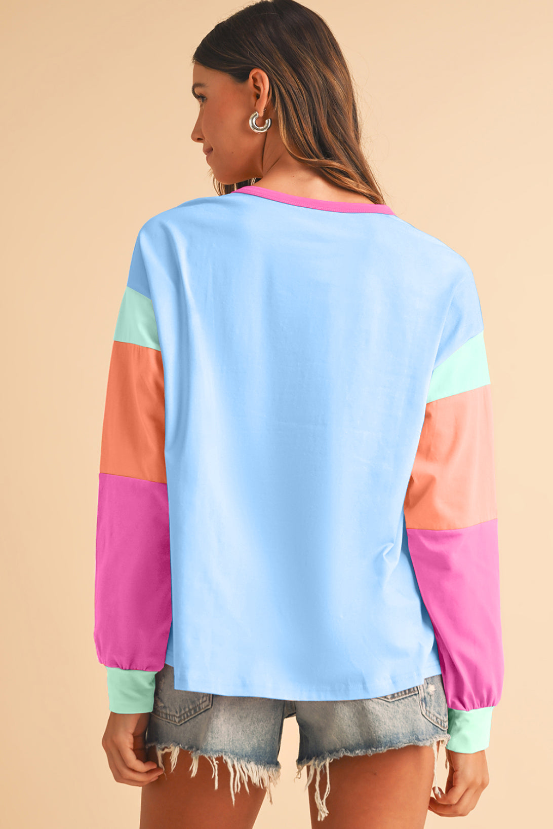 Green Color Block Sleeve Loose Fit Top