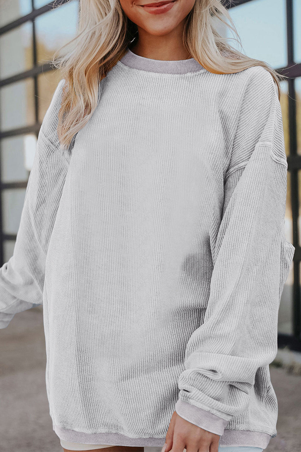 Dark Grey Drop Sleeve Crinkle Rib Oversized Sweatshirt
