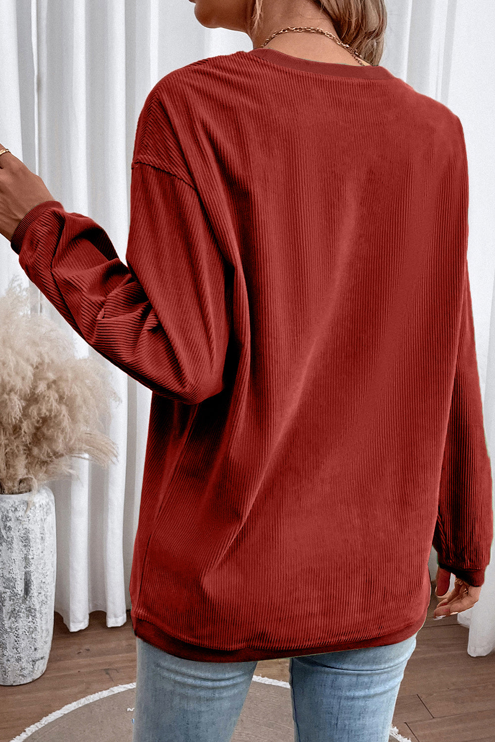 Dark Grey Drop Sleeve Crinkle Rib Oversized Sweatshirt