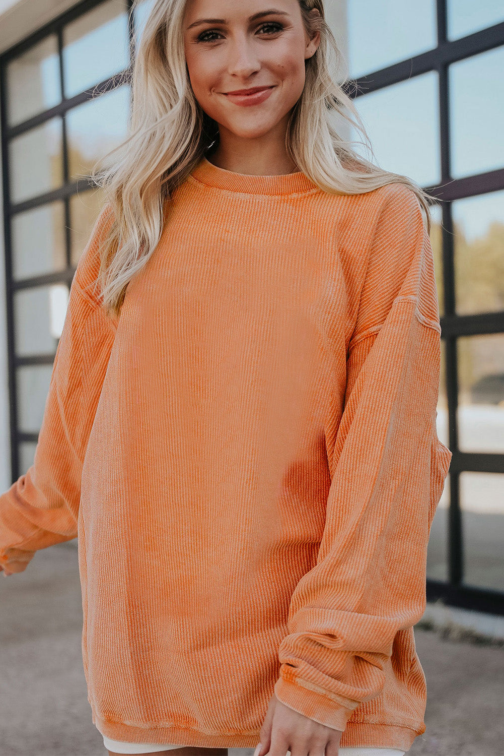 Dark Grey Drop Sleeve Crinkle Rib Oversized Sweatshirt