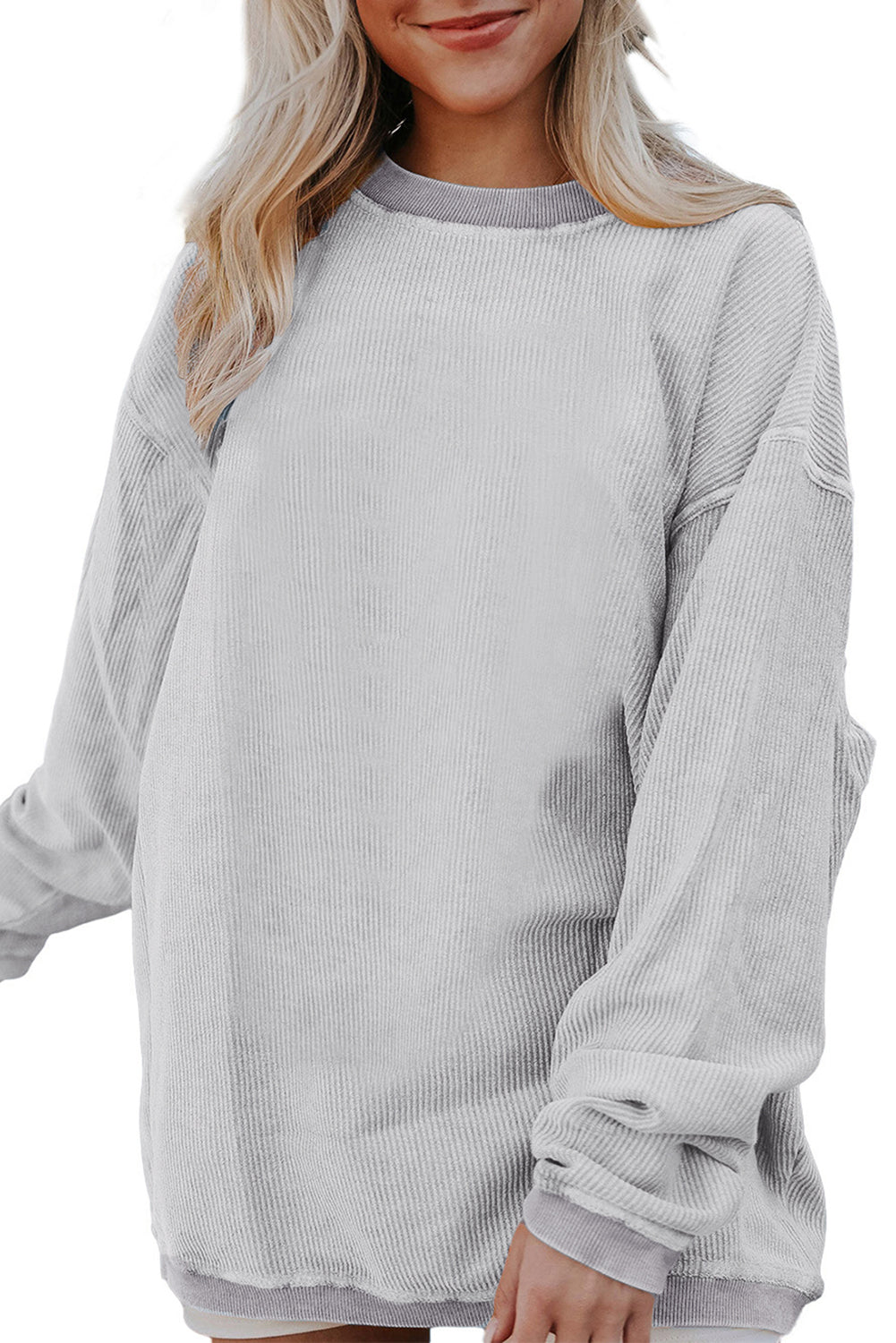 Dark Grey Drop Sleeve Crinkle Rib Oversized Sweatshirt