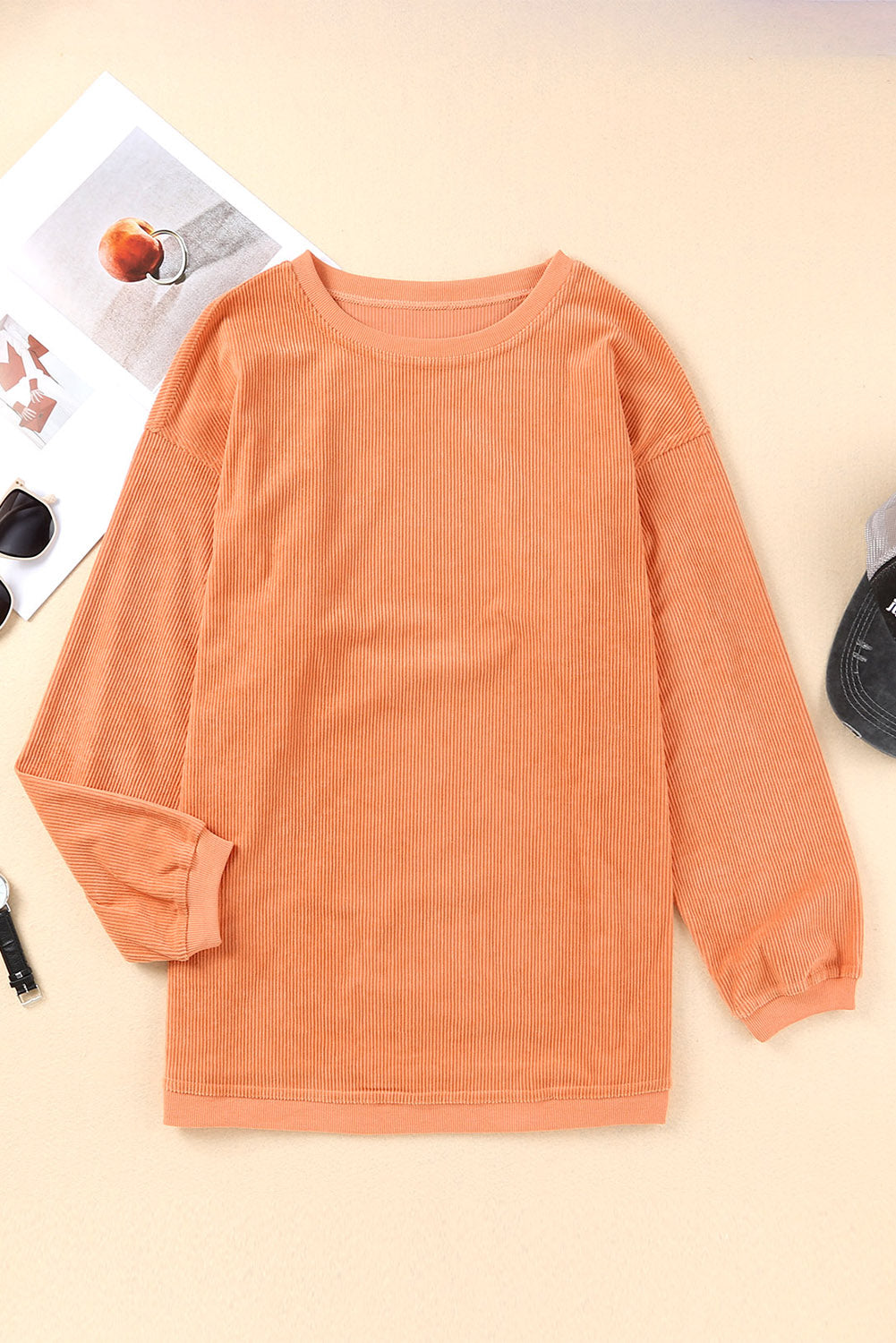 Dark Grey Drop Sleeve Crinkle Rib Oversized Sweatshirt