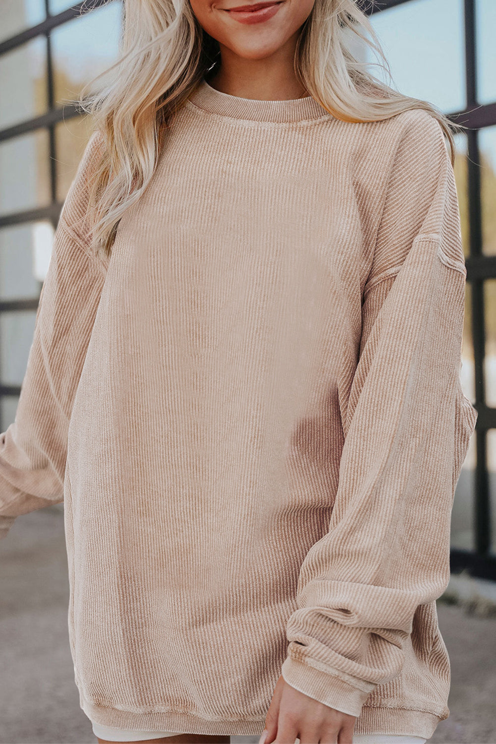 Dark Grey Drop Sleeve Crinkle Rib Oversized Sweatshirt