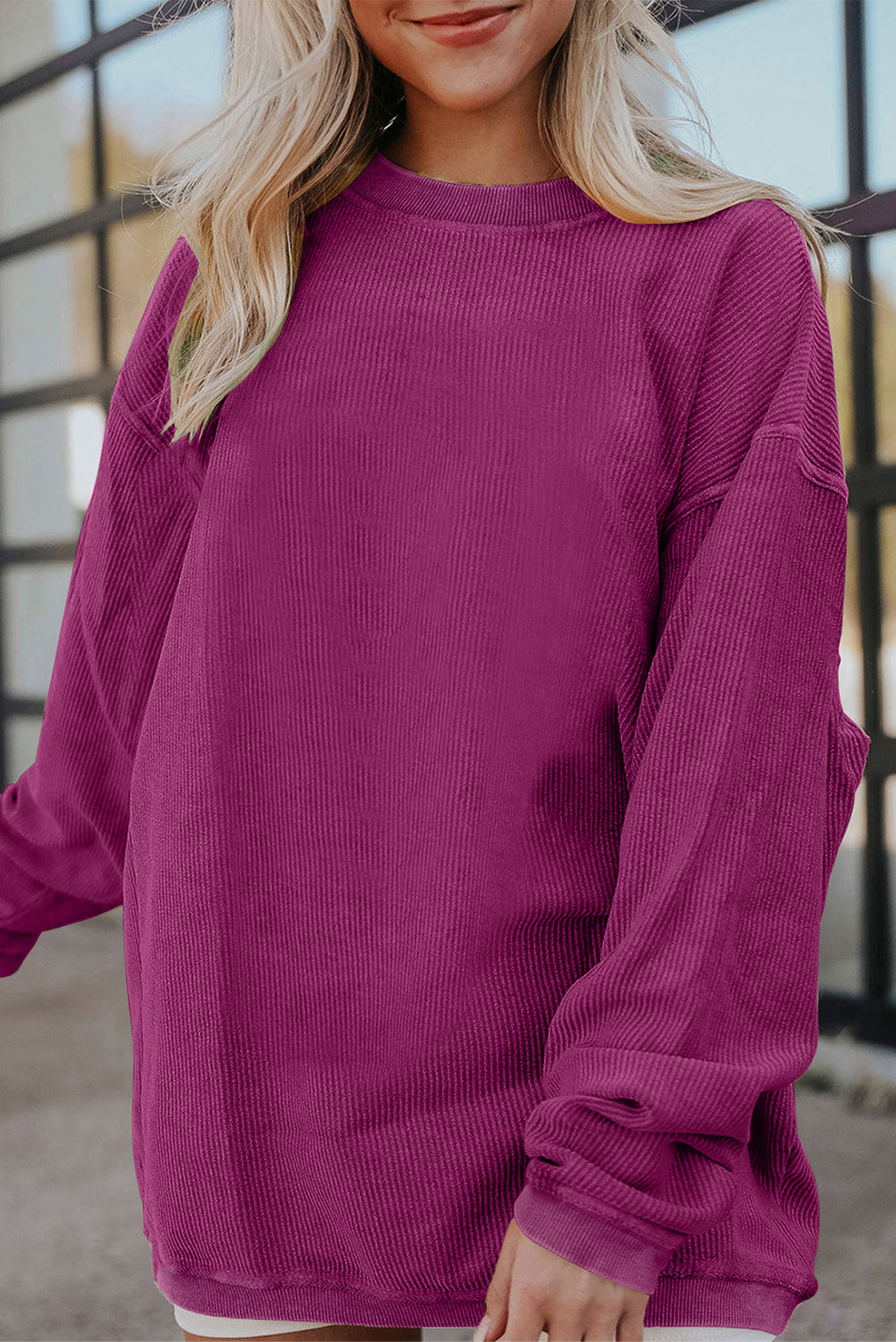 Dark Grey Drop Sleeve Crinkle Rib Oversized Sweatshirt