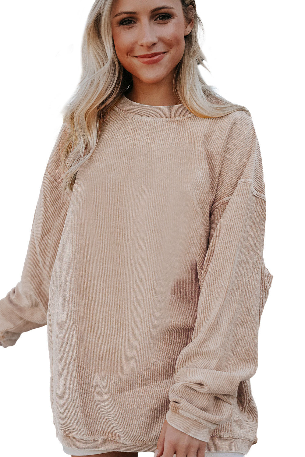 Dark Grey Drop Sleeve Crinkle Rib Oversized Sweatshirt