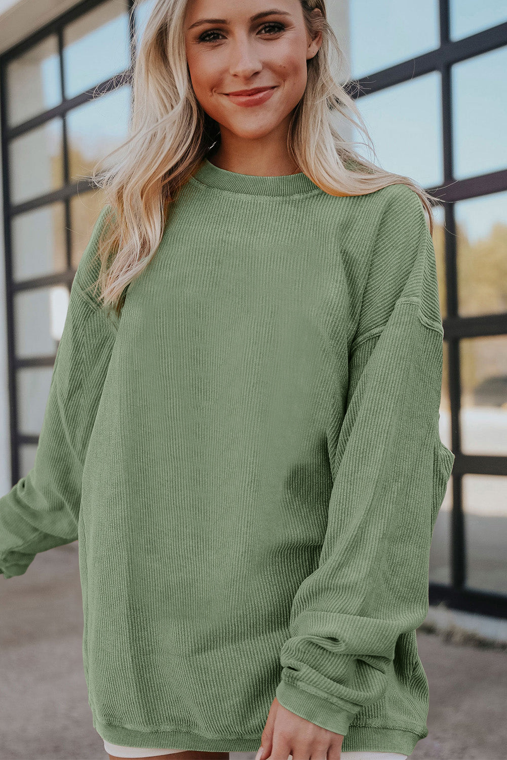 Dark Grey Drop Sleeve Crinkle Rib Oversized Sweatshirt