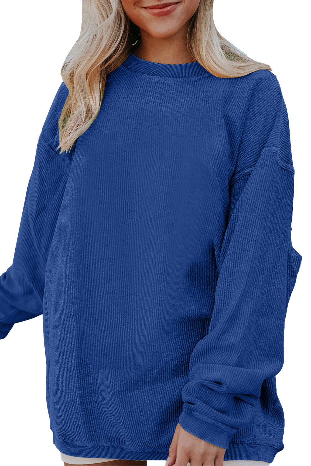 Dark Grey Drop Sleeve Crinkle Rib Oversized Sweatshirt