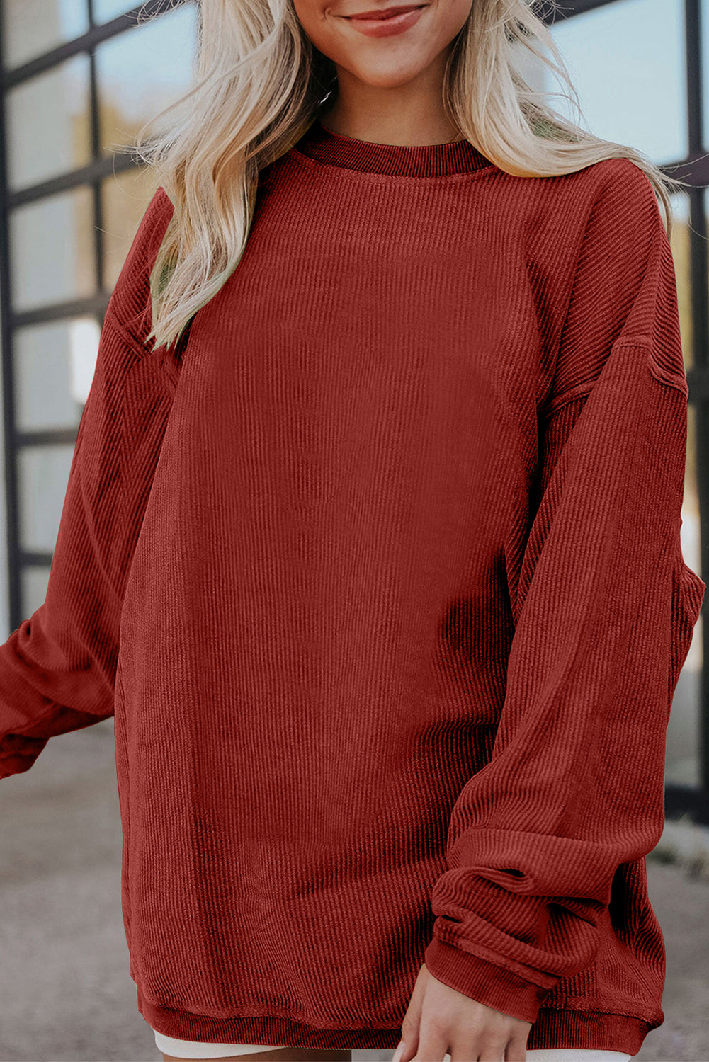 Dark Grey Drop Sleeve Crinkle Rib Oversized Sweatshirt
