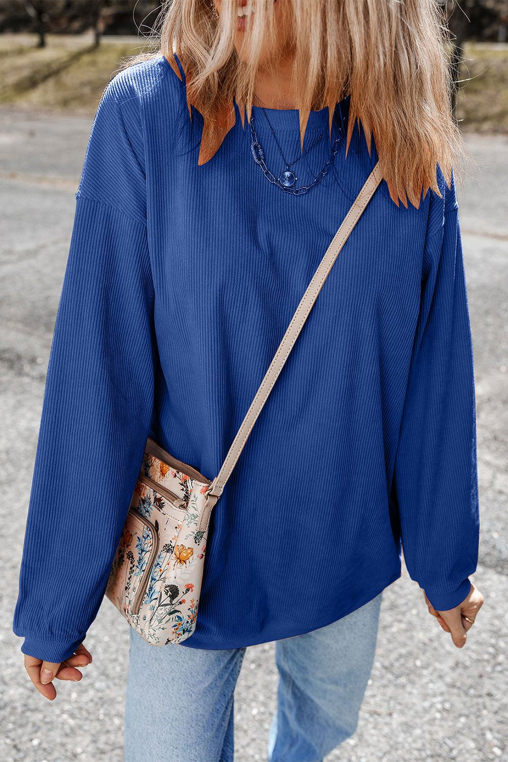 Dark Grey Drop Sleeve Crinkle Rib Oversized Sweatshirt