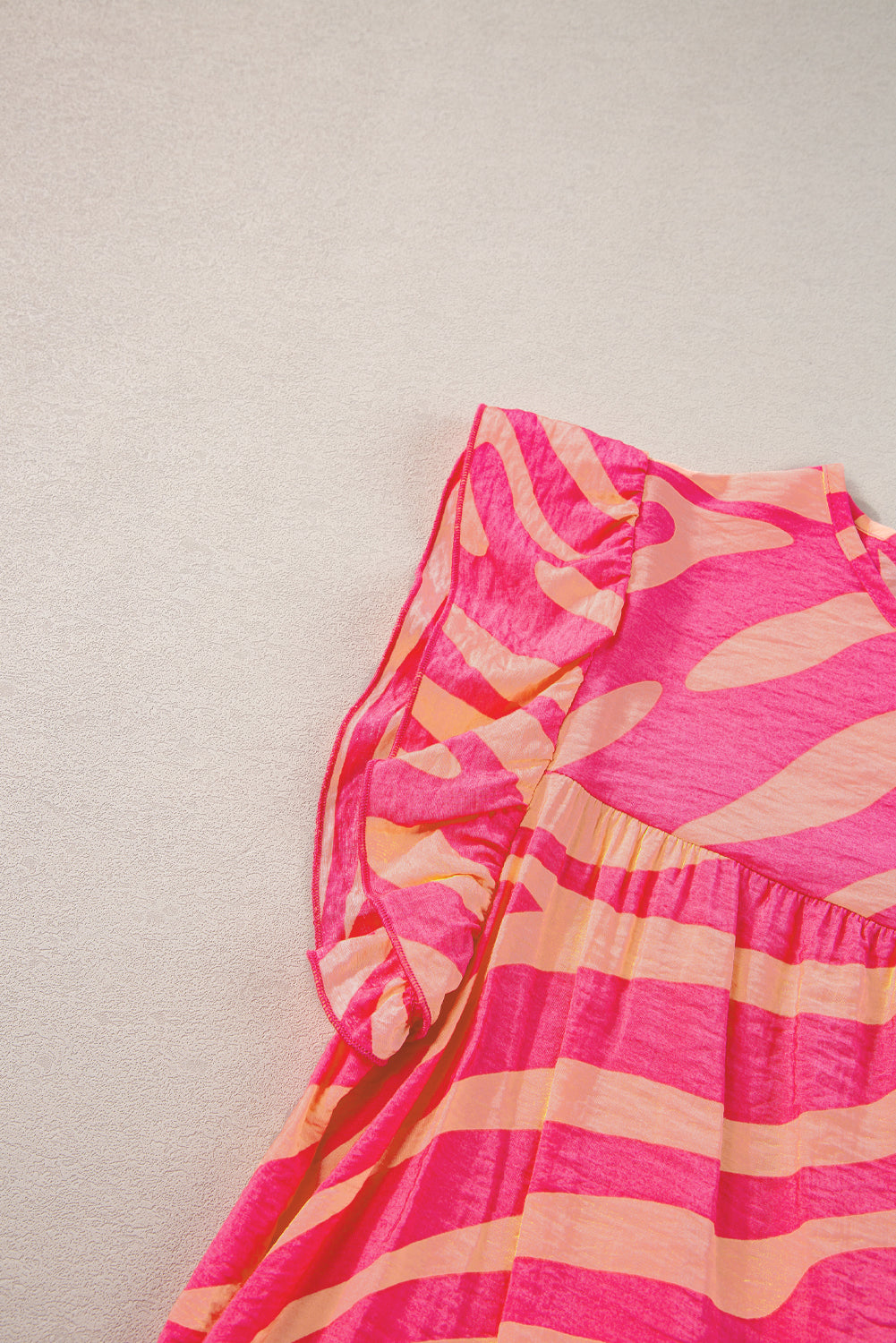 Pink Zebra Stripe Print Ruffle Trim Pocketed Mini Dress