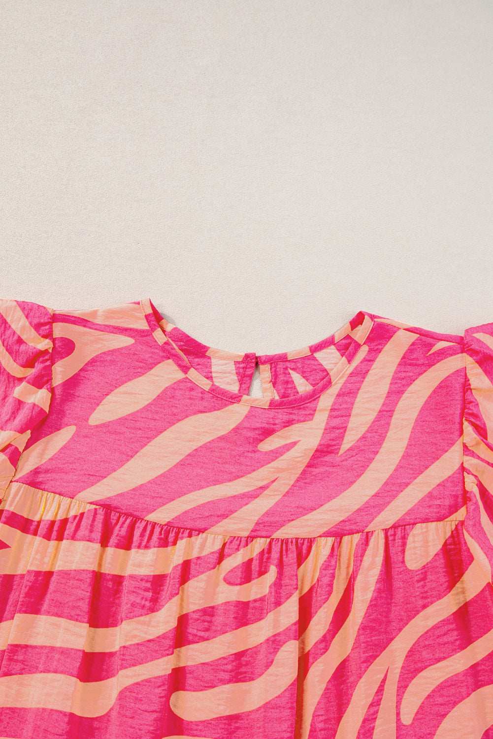 Pink Zebra Stripe Print Ruffle Trim Pocketed Mini Dress