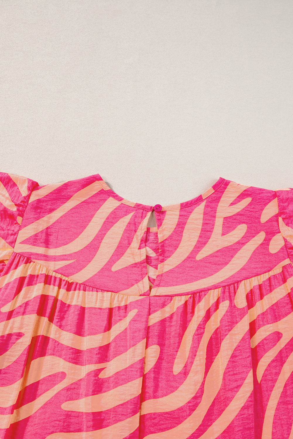 Pink Zebra Stripe Print Ruffle Trim Pocketed Mini Dress