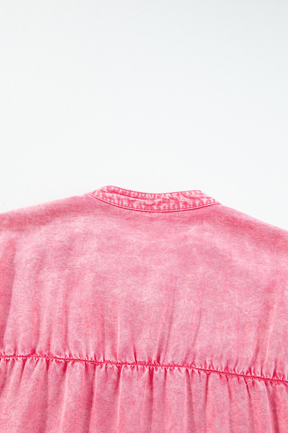 Pink Washed Ruffle Short Sleeve Ruched Denim Mini Dress
