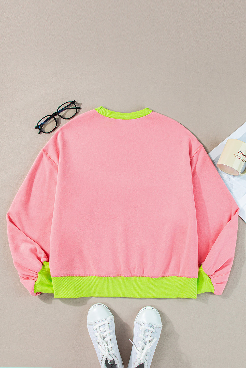 Pink GAME DAY Graphic Color Block Crew Neck Sweatshirt