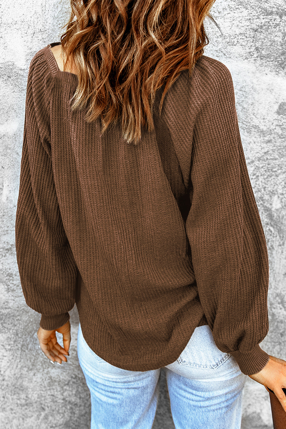 Apricot Waffle Texture Square Neck Pullover Top
