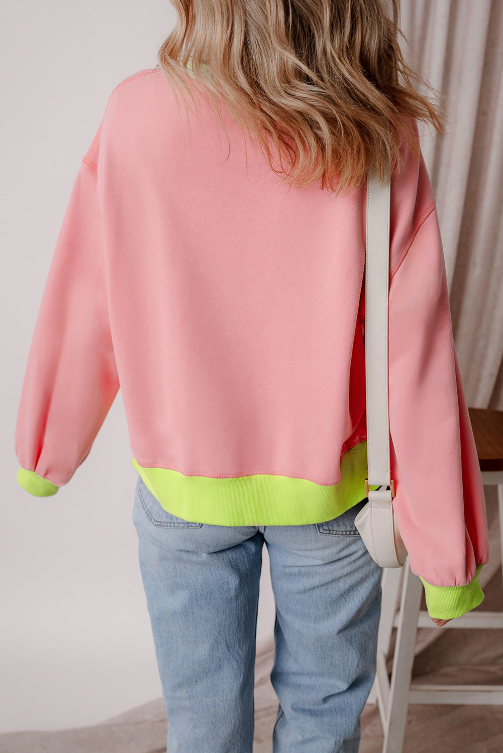 Pink GAME DAY Graphic Color Block Crew Neck Sweatshirt