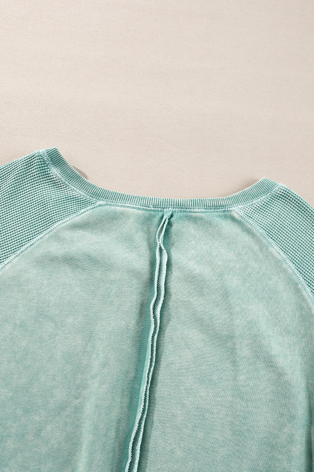 Orchid Petal Waffle Patchwork Raglan Sleeve Exposed Seam Sweatshirt