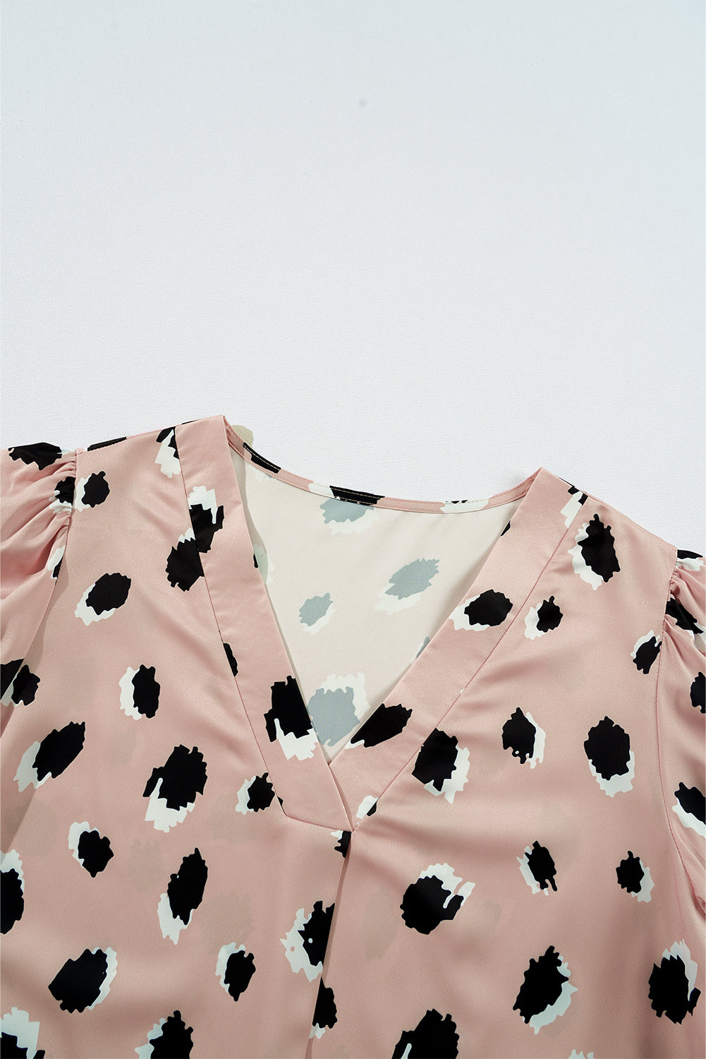 Khaki Leopard V Neck Bracelet Sleeve Blouse