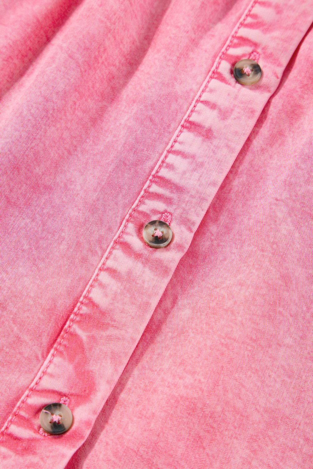 Pink Washed Ruffle Short Sleeve Ruched Denim Mini Dress