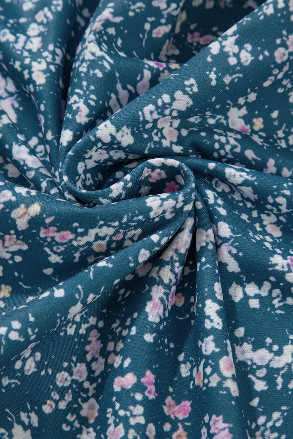 Blue Ditsy Floral Color Block Ruffle Hem Long Sleeve Top