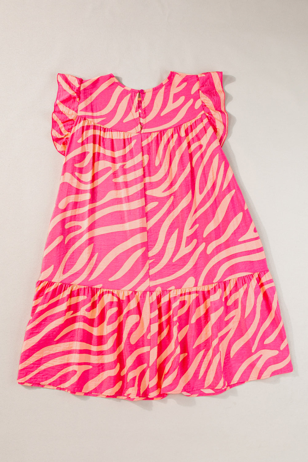 Pink Zebra Stripe Print Ruffle Trim Pocketed Mini Dress
